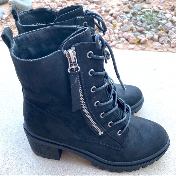 New Black Vegan Suede Zip Lace Up Moto Boots - Picture 4 of 8